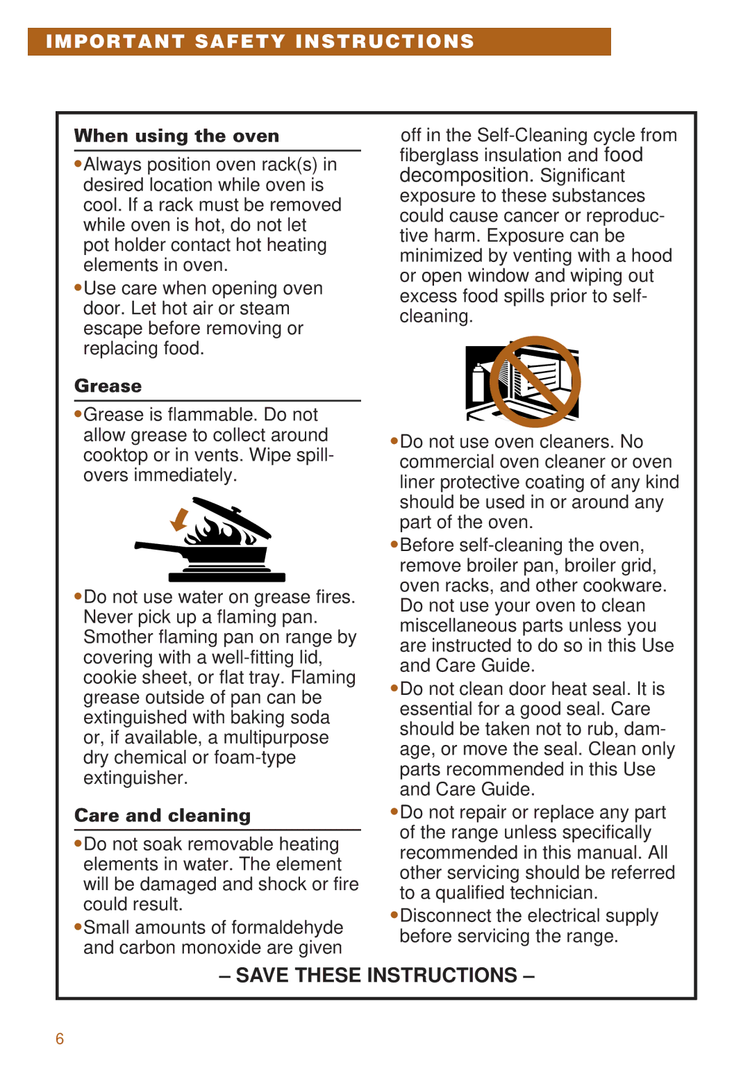 Whirlpool RS385PXE, RS385PCE important safety instructions When using the oven, Grease, Care and cleaning 