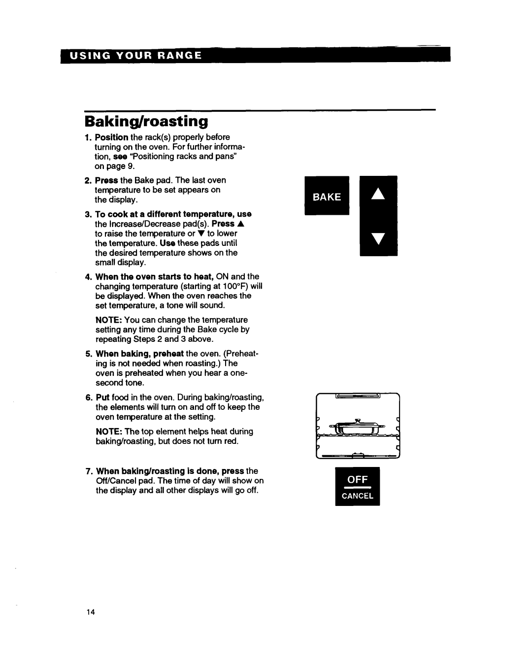 Whirlpool RS386PXB manual Baking/roasting 