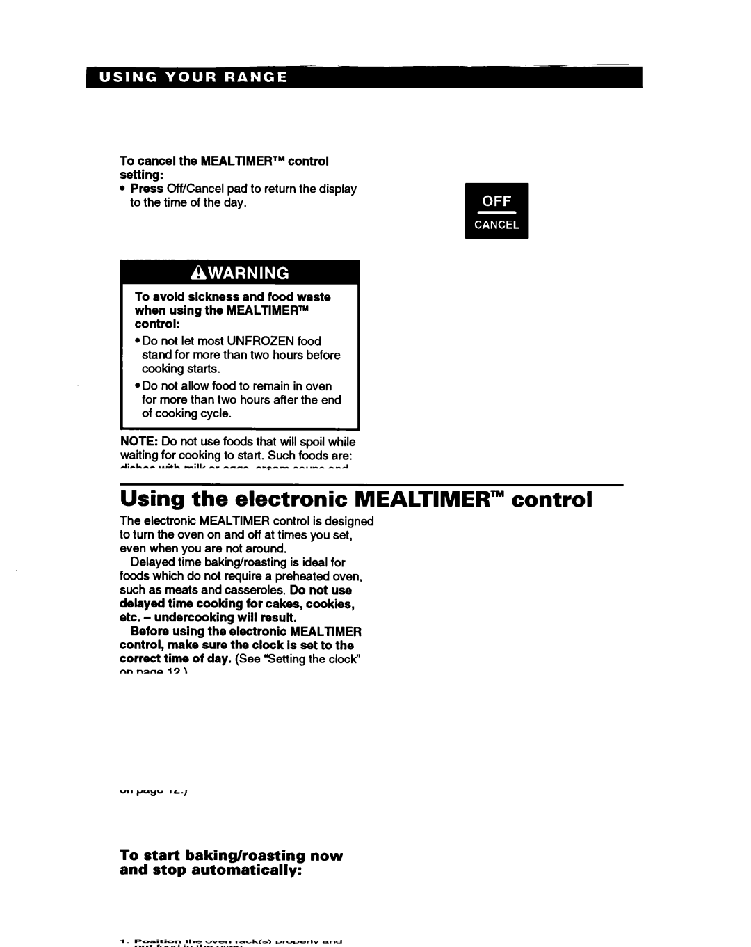 Whirlpool RS386PXB manual Oven vent, To cancel the Mealtimertm control setting 