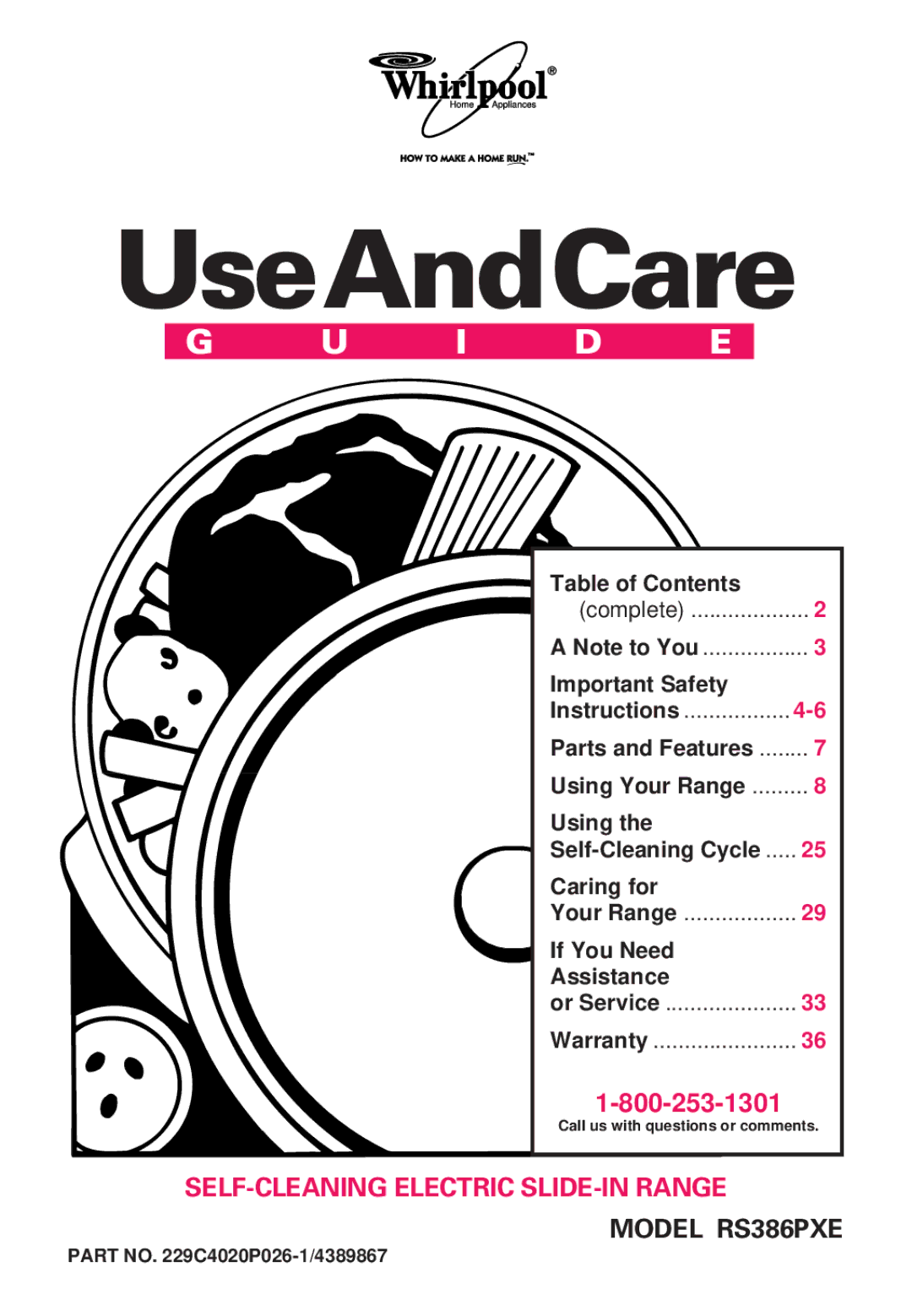 Whirlpool RS386PXE important safety instructions UseAndCare, Part no C4020P026-1/4389867 