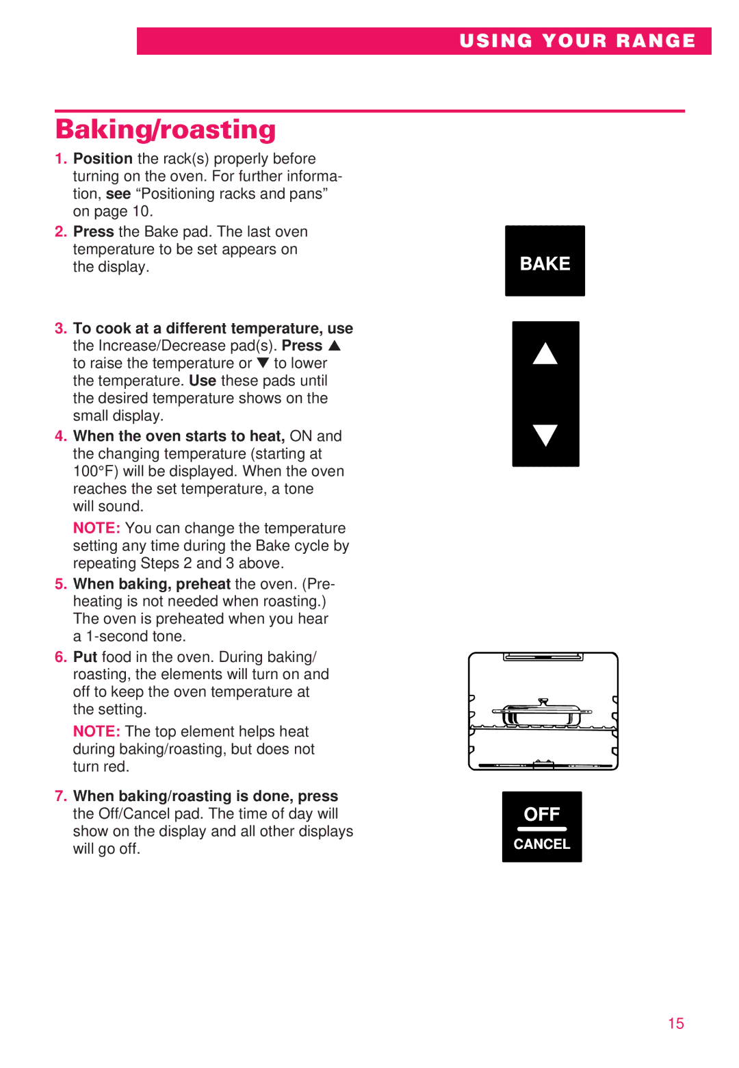 Whirlpool RS386PXE important safety instructions Baking/roasting 