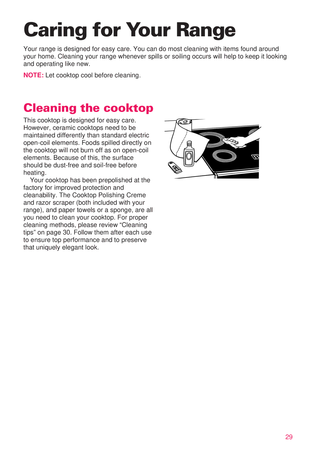 Whirlpool RS386PXE important safety instructions Caring for Your Range, Cleaning the cooktop 