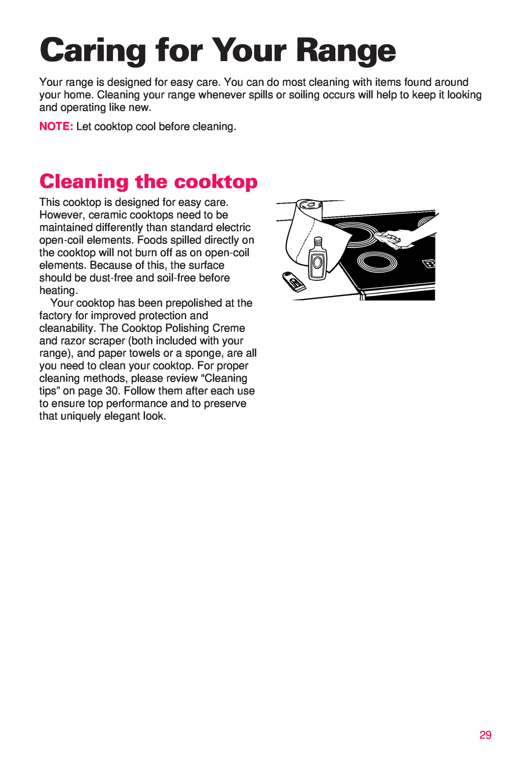 Whirlpool RS386PXE important safety instructions Caring for Your Range, Cleaning the cooktop 