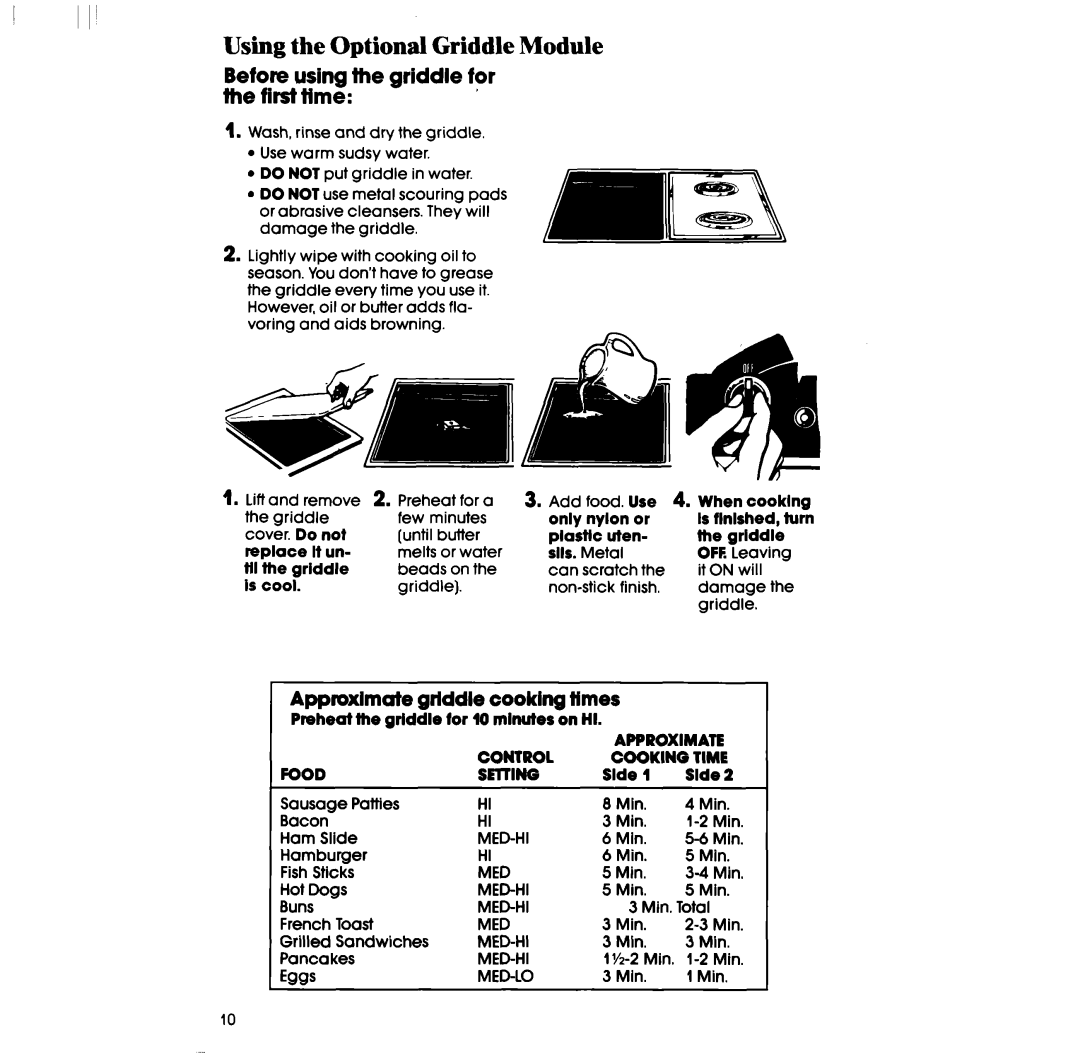 Whirlpool RS575PXR manual Using the Optional Griddle Module, Before using the griddle for the first time 