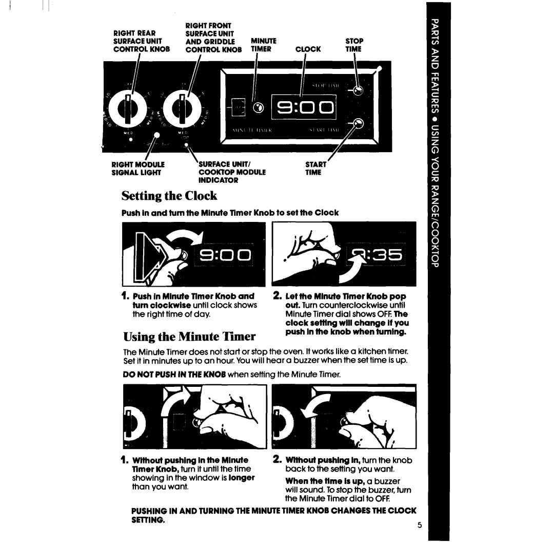 Whirlpool RS575PXR manual Setting the Clock, Using the Minute Timer 