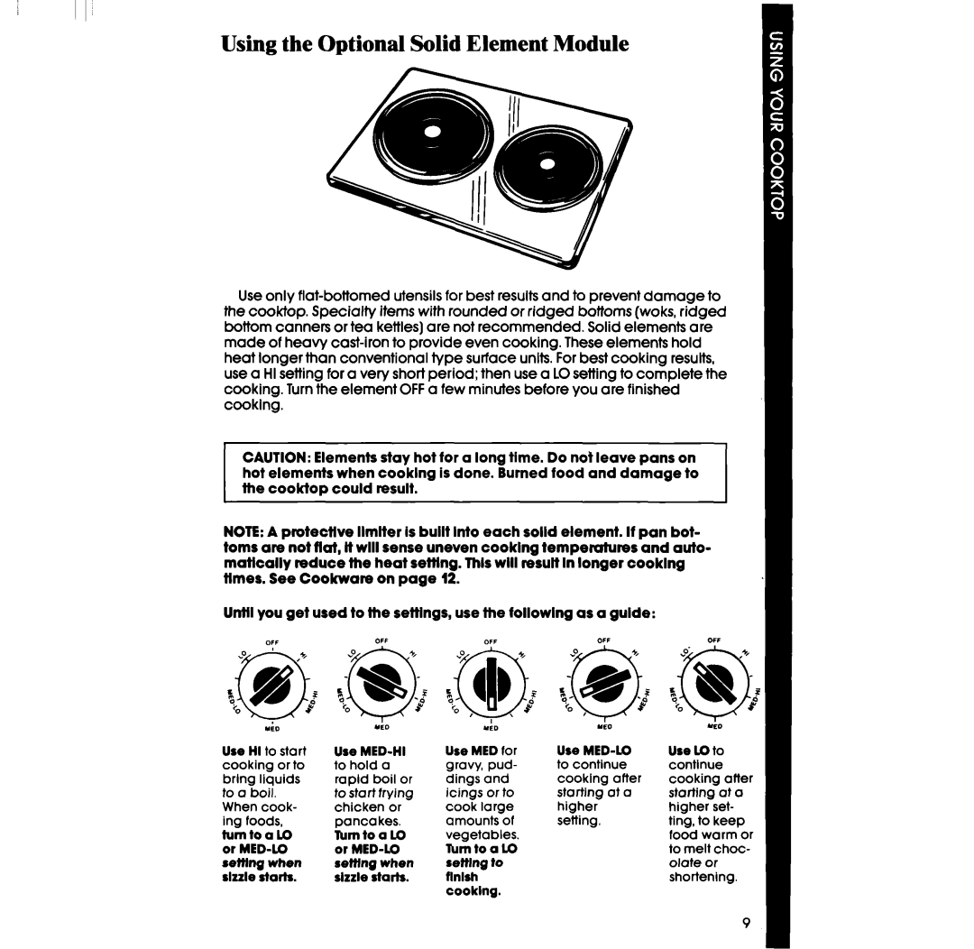 Whirlpool RS575PXR manual Using the Optional Solid Element Module 