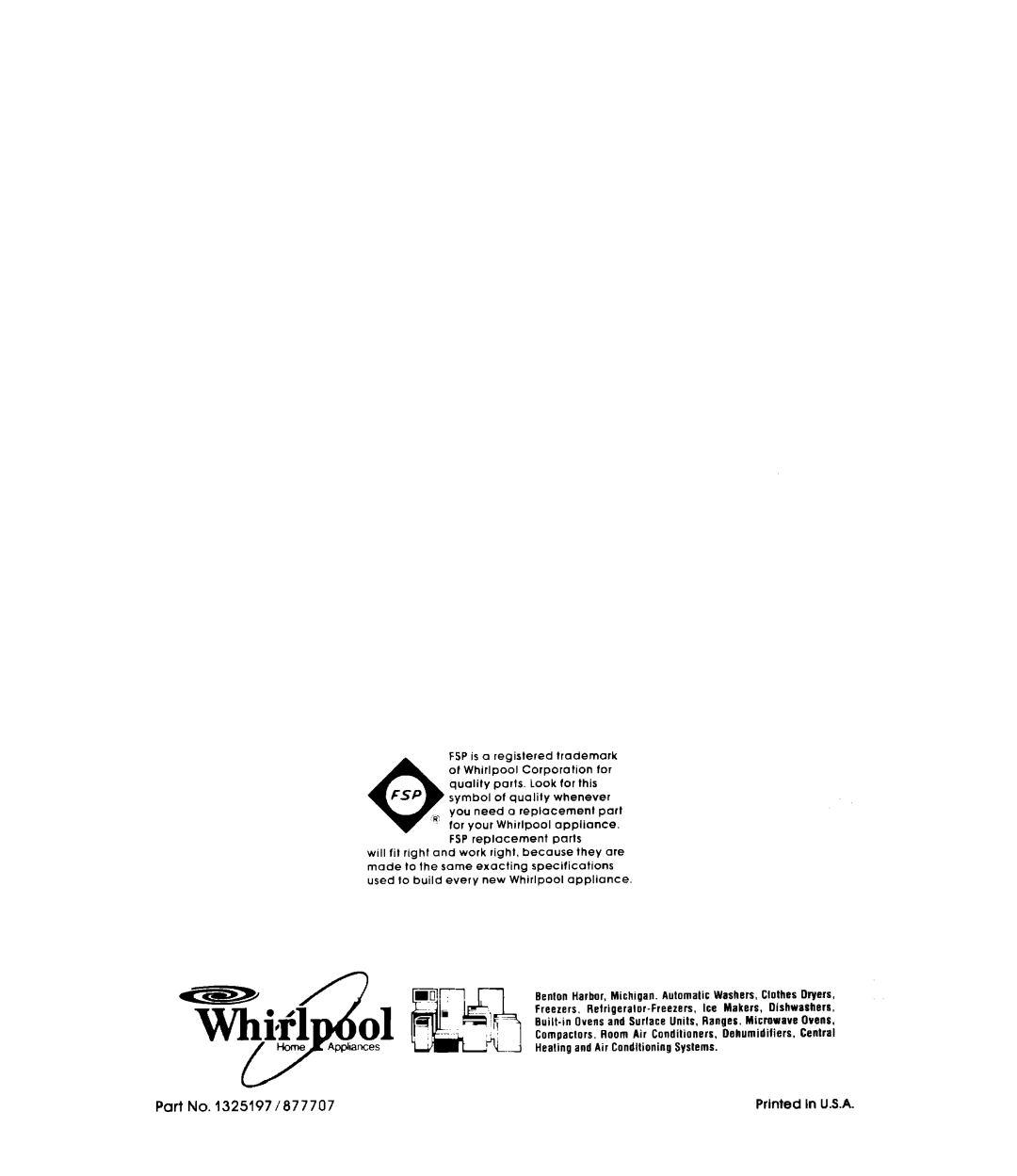 Whirlpool RS576PXL manual Part No /877707 