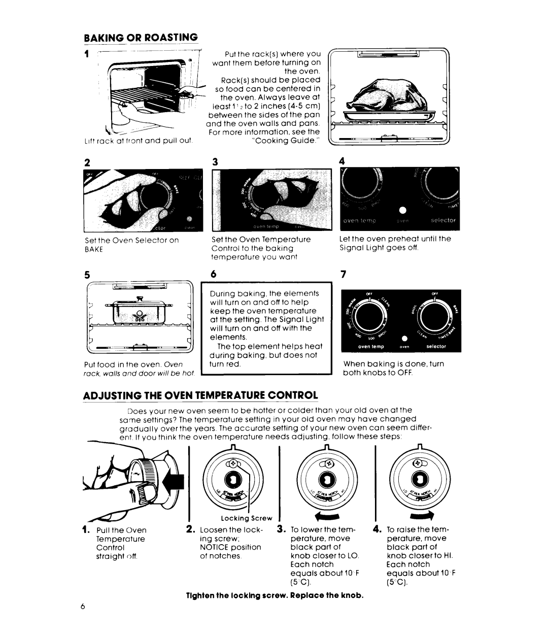 Whirlpool RS576PXL manual Baking Or Roasting, Adjusting the Oven Temperature Control, Bake 