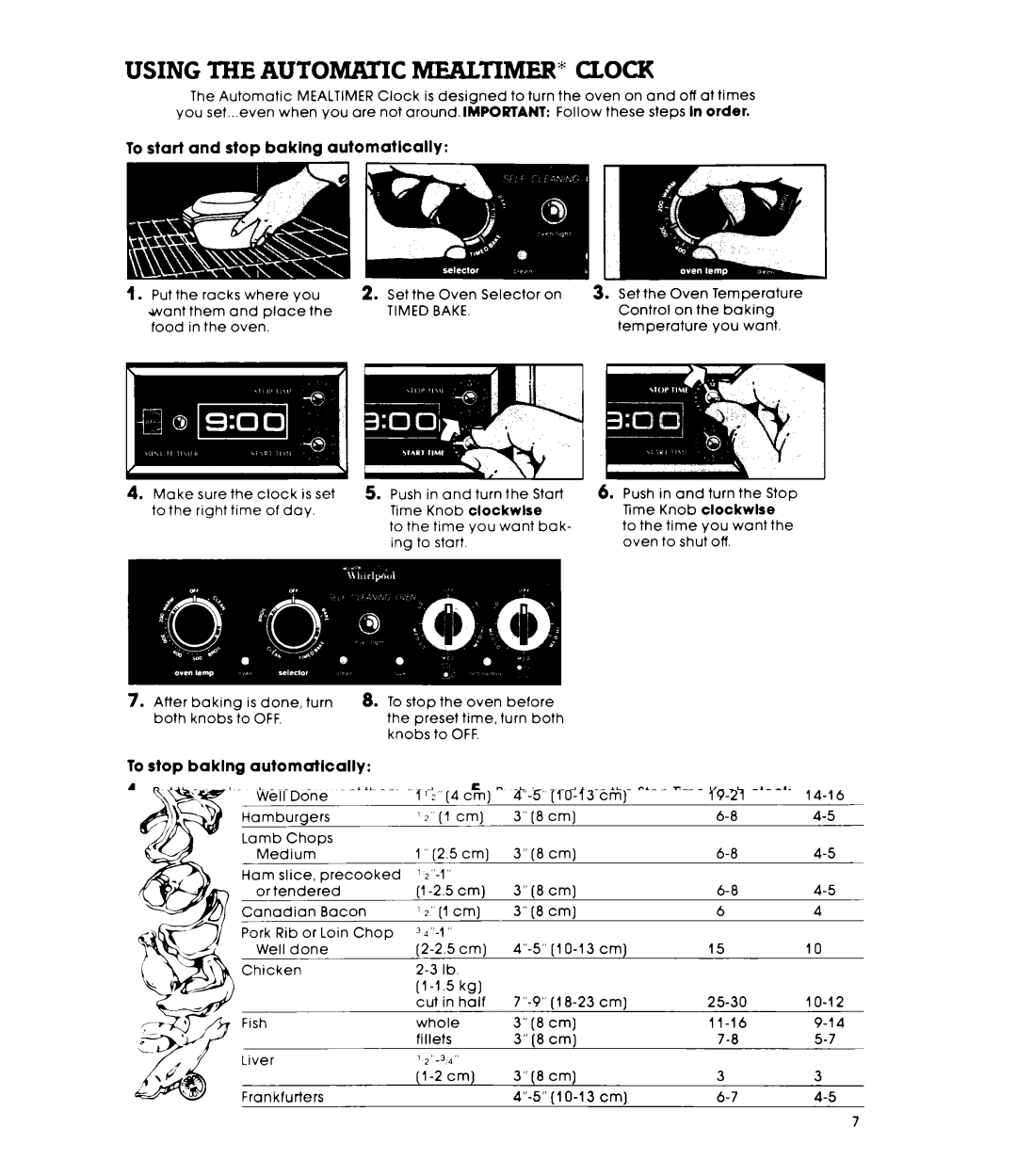 Whirlpool RS576PXL manual Using the Automaiic MEALTIMER* Clock, To start and stop baklng automatically 