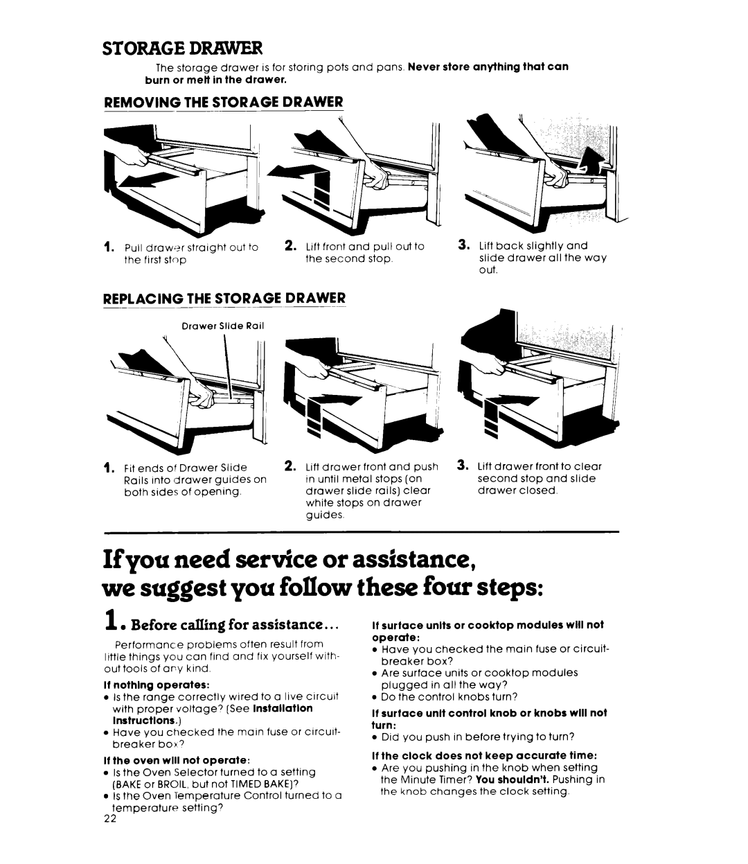 Whirlpool RS576PXL manual If you need service or assistance, we suggest you follow these four steps, Storagedrawer 