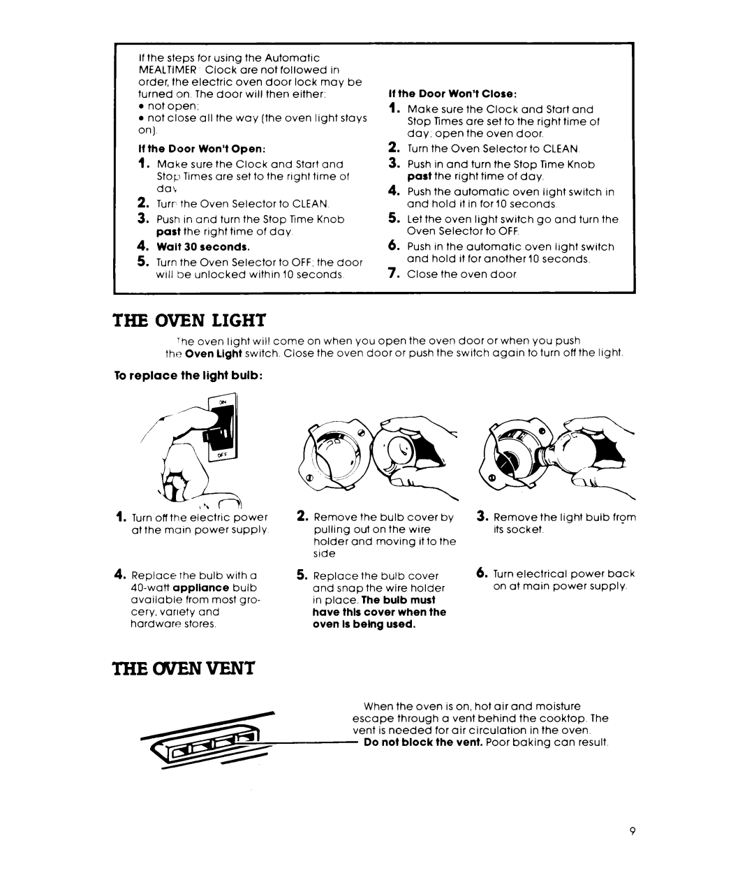 Whirlpool RS576PXL manual The Oven Light, Theuvenvent, To replace the light bulb 