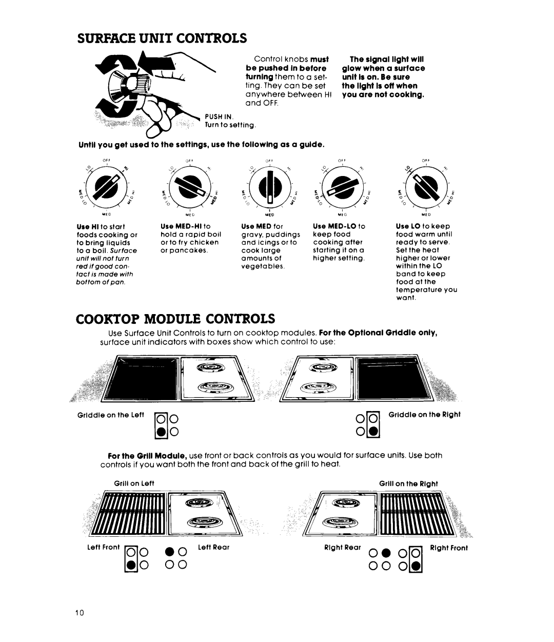 Whirlpool RS576PXP warranty Surface Unit Controls, Cooktop Module Controls, Off 