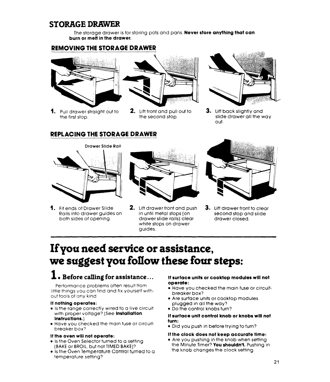 Whirlpool RS576PXP warranty Replacing the Storage Drawer 