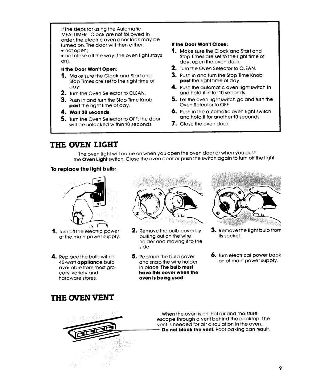 Whirlpool RS576PXP warranty Oven Light, Iheuvenvent, To replace the light bulb 