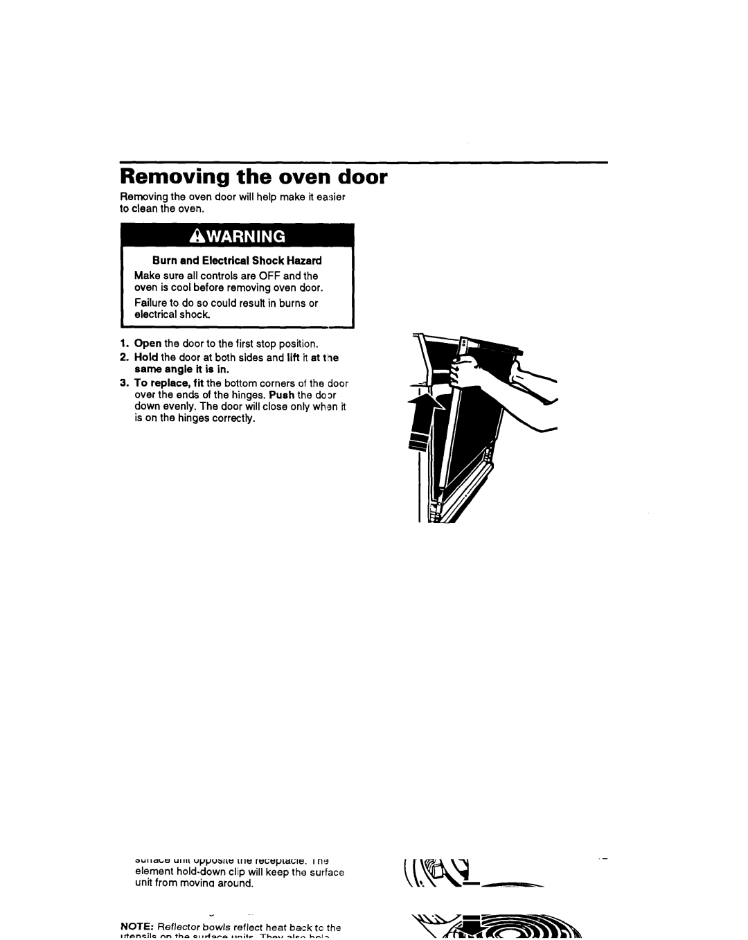 Whirlpool RS600BXB manual Removing the oven door 