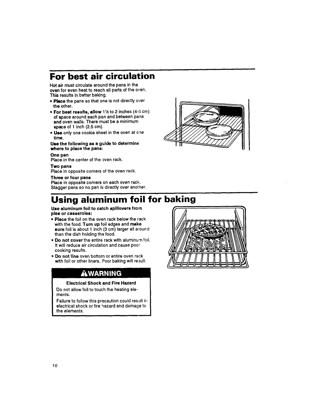 Whirlpool RS600BXB manual For best air circulation, Using aluminum foil for baking 