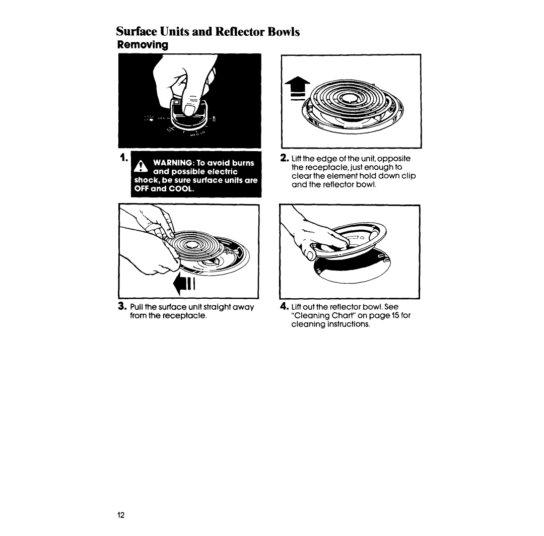 Whirlpool RS600BXV manual Surface Units and Reflector Bowls 