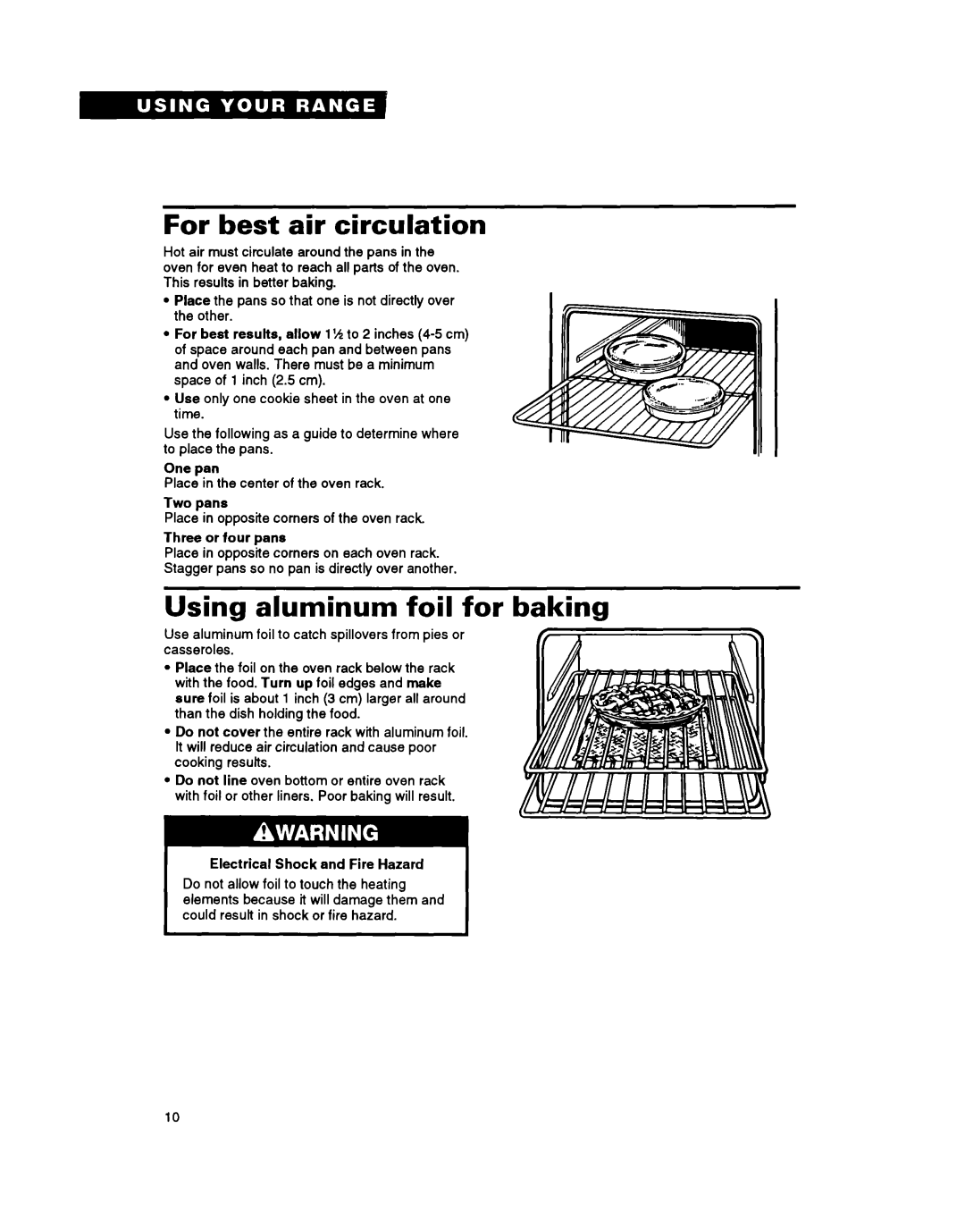 Whirlpool Range, RS600BXY, 336 important safety instructions For best air circulation, Using aluminum foil for baking 