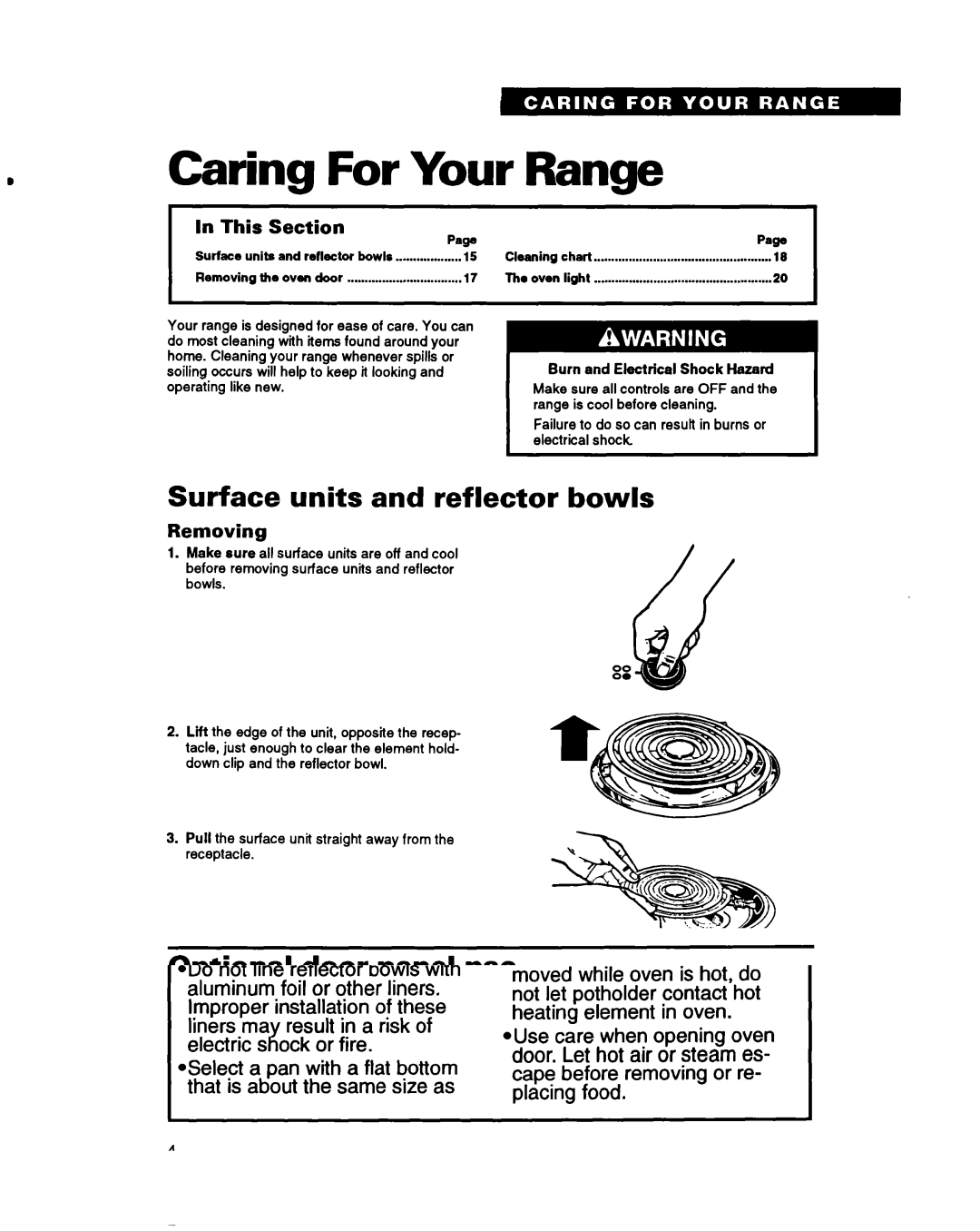 Whirlpool RS600BXY, 336 Caring For Your Range, Surface units and reflector bowls, This Section Paw, Removing 