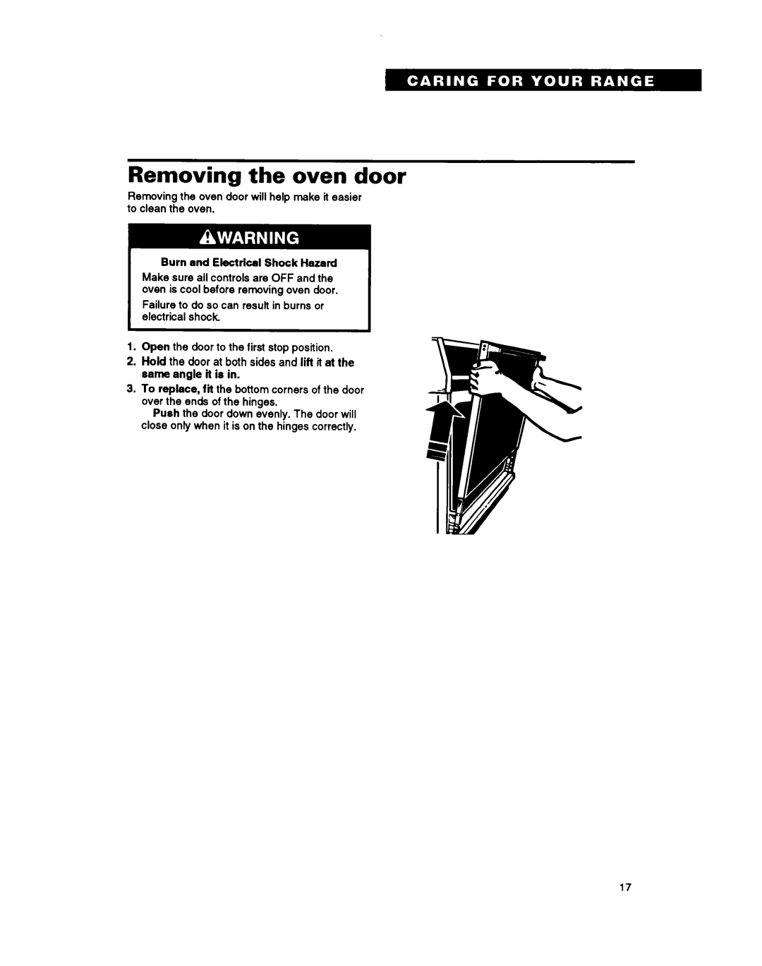 Whirlpool 336, RS600BXY, Range important safety instructions Removing the oven door 