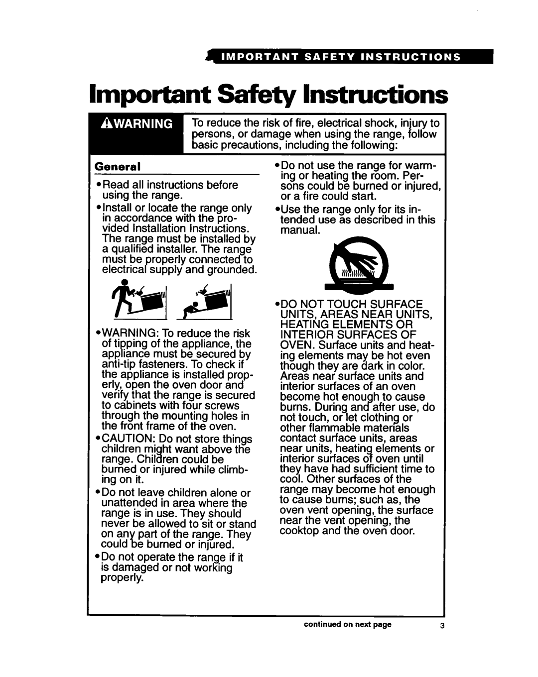 Whirlpool RS600BXY, Range, 336 important safety instructions Important safety Instructions 