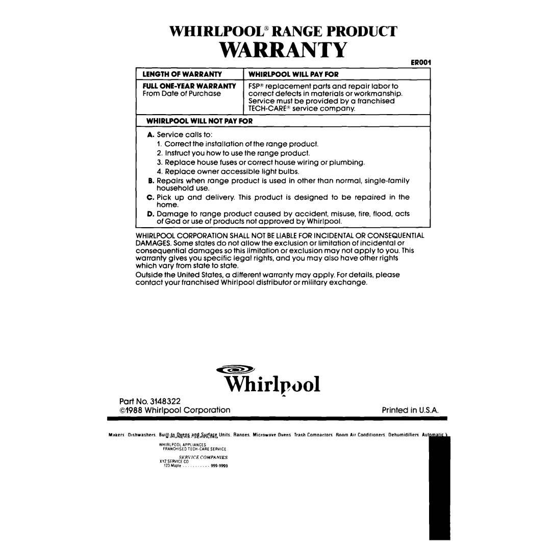 Whirlpool RS6100XV, RS610PXV manual Whirlpd 