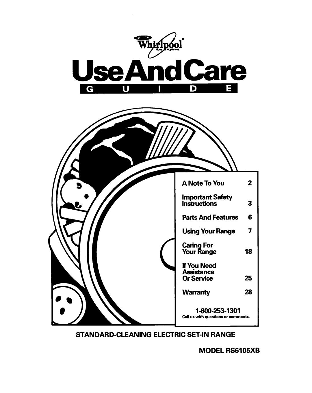 Whirlpool warranty STANDARD-CLEANING Electric SET-IN Range Model RS6105XB 