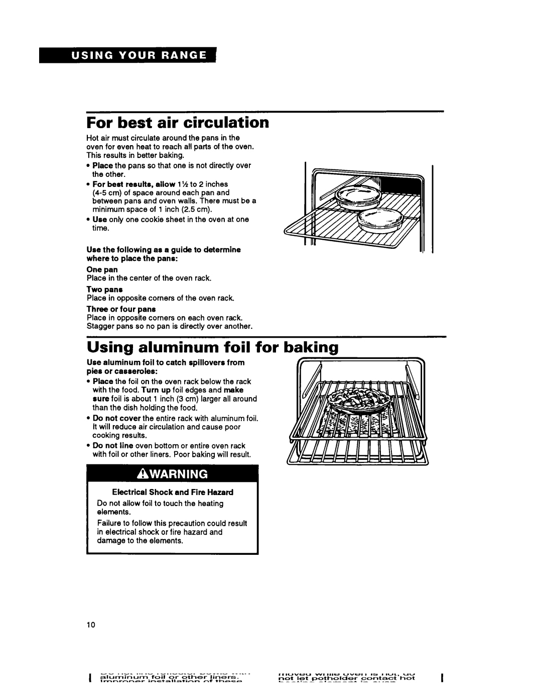 Whirlpool RS6105XB warranty For best air circulation, Using aluminum foil for baking 