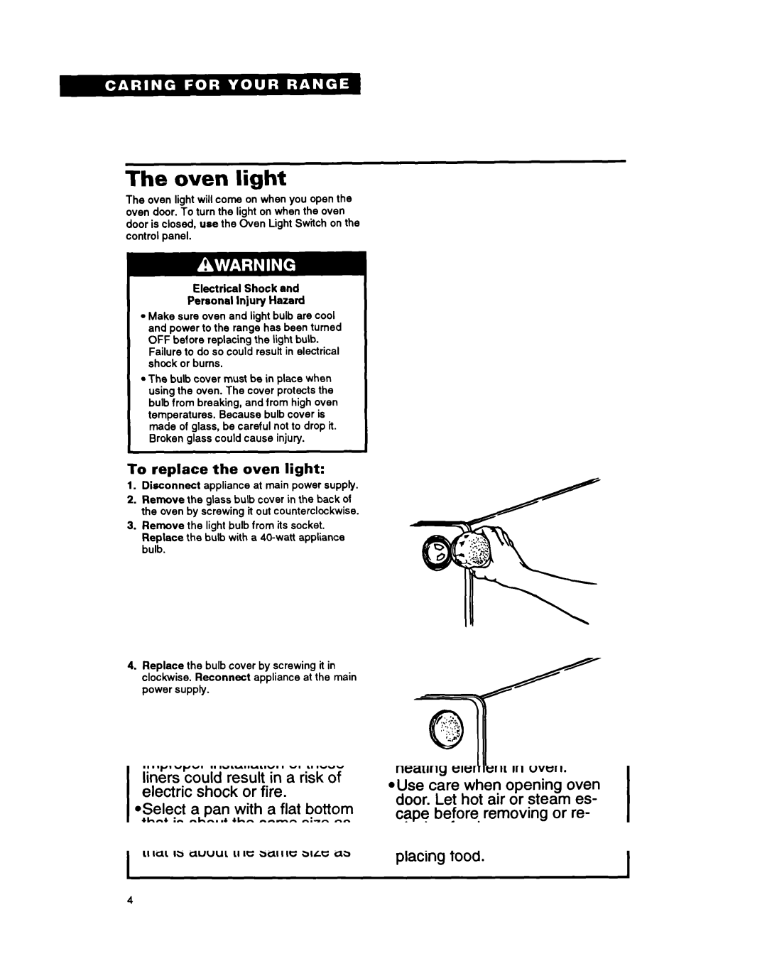 Whirlpool RS6105XB warranty Oven light, To replace the oven light 