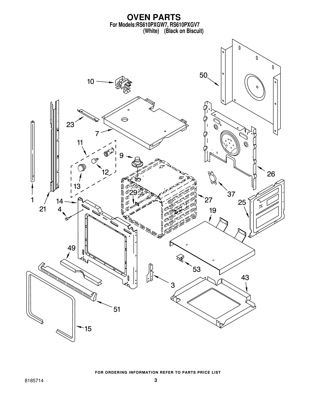 Whirlpool RS610PXGW7, RS610PXGV7 installation instructions Oven Parts 