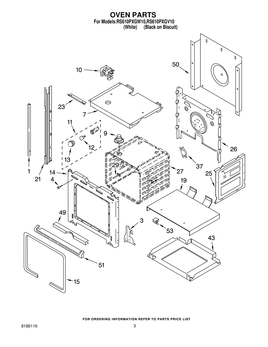 Whirlpool RS610PXGV10, RS610PXGW10 installation instructions Oven Parts 