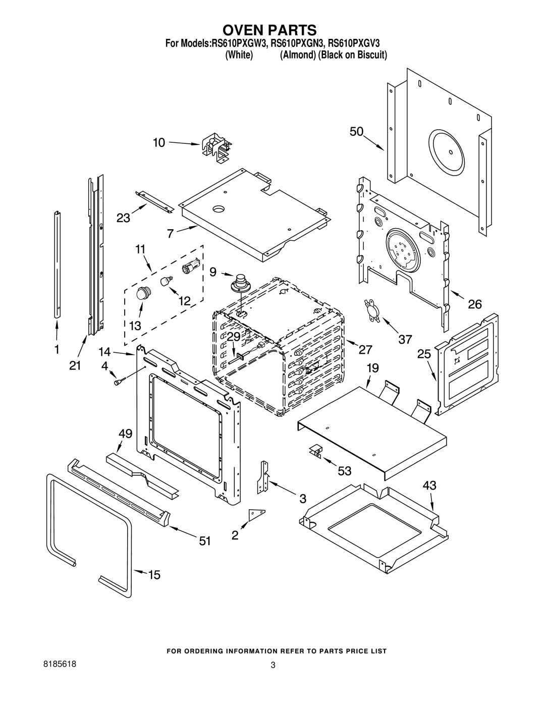 Whirlpool RS610PXGW3, RS610PXGV3, RS610PXGN3 installation instructions Oven Parts 