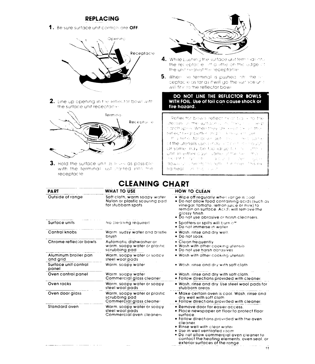 Whirlpool RS61OPXK, RS61OOXK warranty Cleaning Chart, Replacing 