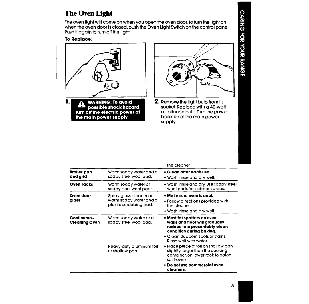 Whirlpool RS6300XV manual Oven Light 