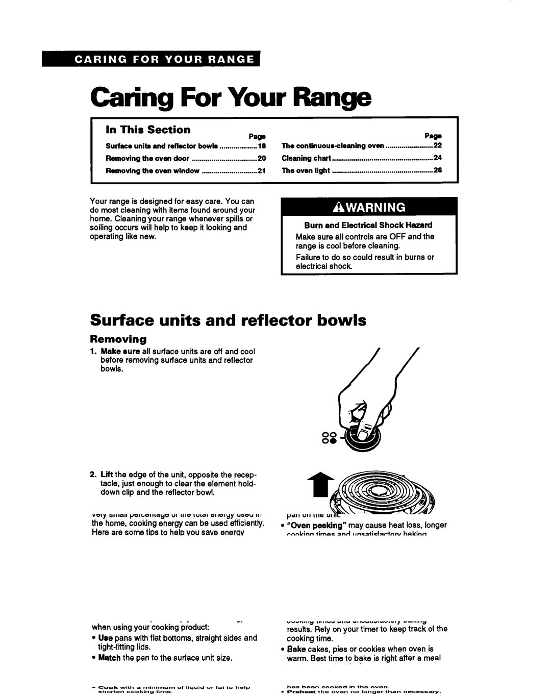 Whirlpool RS6305XB, RS630PXB warranty Caring For Your Range, Surface units and reflector bowls, This Section Pew, Removing 