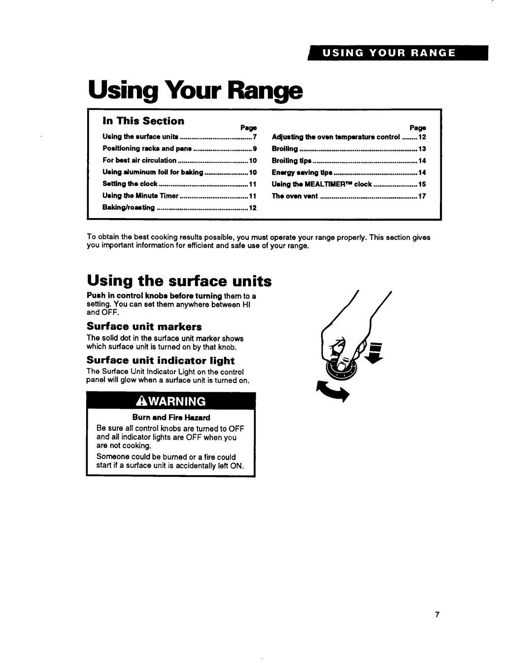 Whirlpool RS630PXB, RS6305XB warranty Using Your Range, Using the surface units 