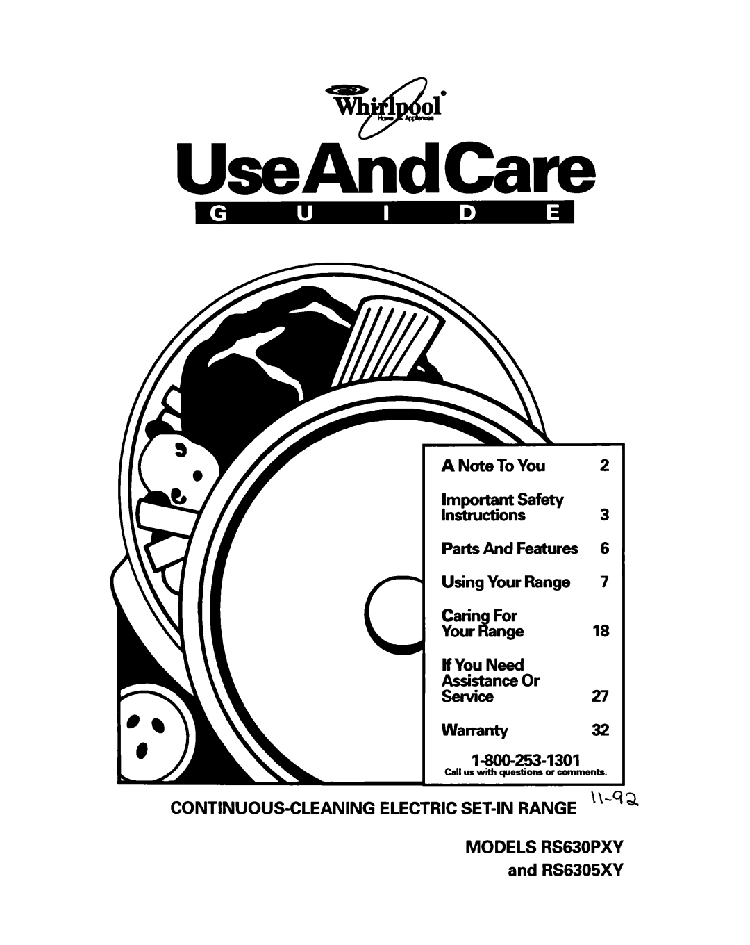 Whirlpool RS6305XY, RS630PXY warranty ImportantSafety Lnsttuctions 