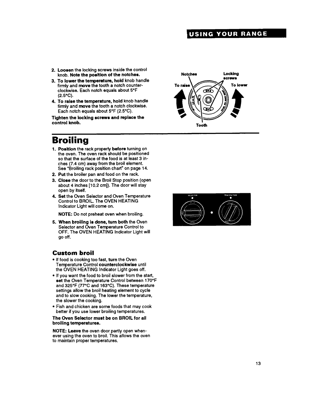 Whirlpool RS6305XY, RS630PXY warranty Broiling, Custom broil 