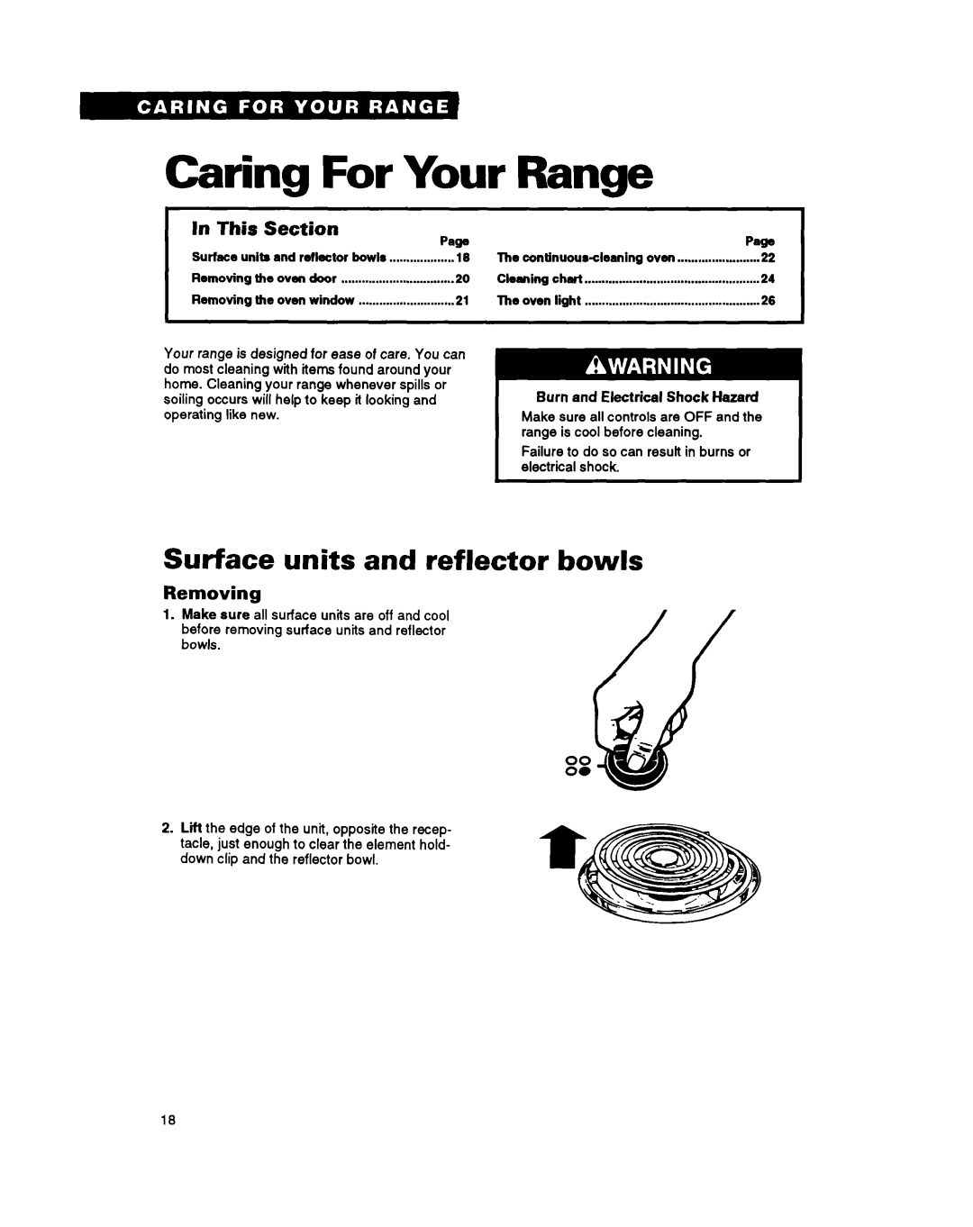 Whirlpool RS630PXY, RS6305XY warranty Surface units and reflector bowls, Removing 