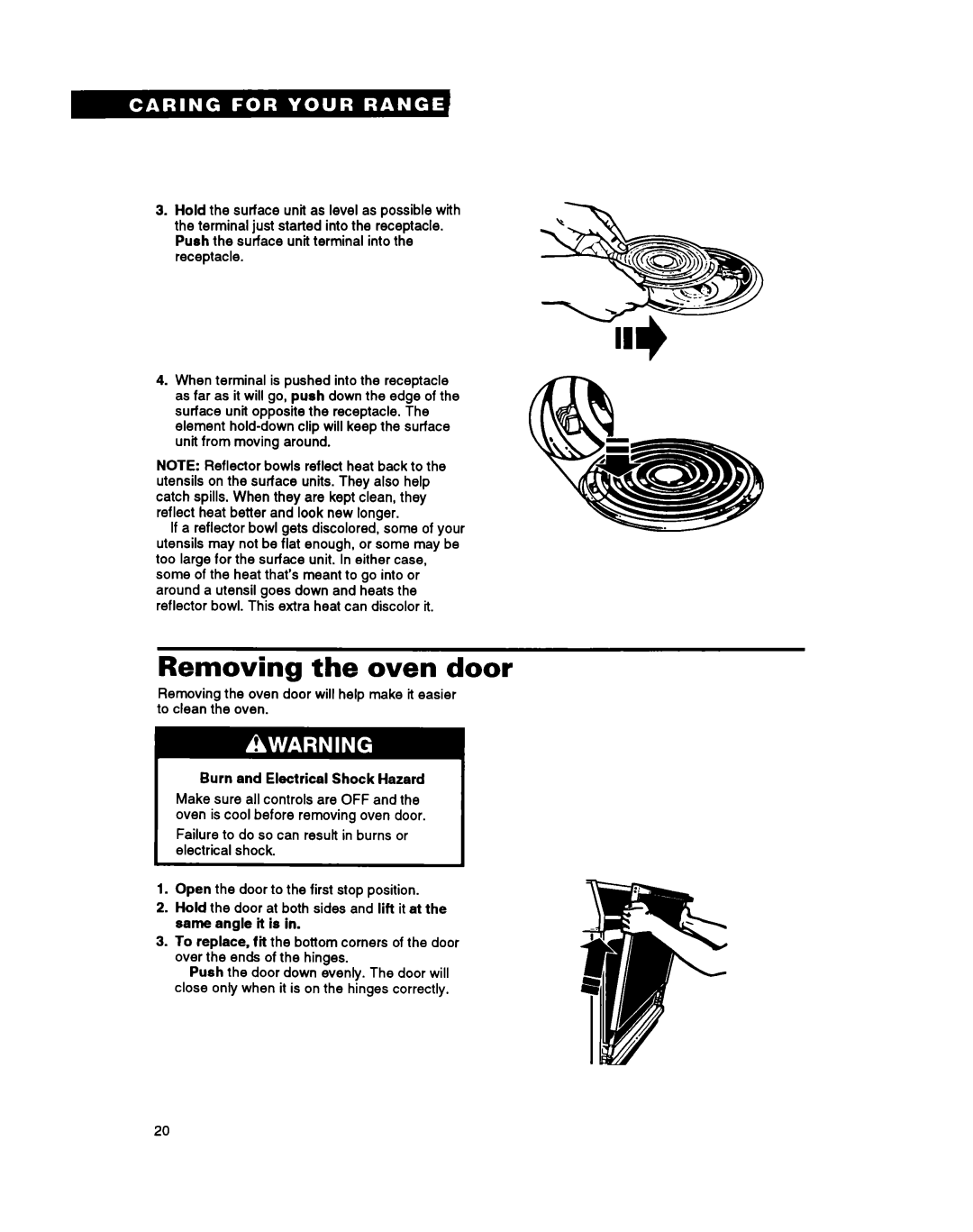 Whirlpool RS630PXY, RS6305XY warranty Removing the oven door 