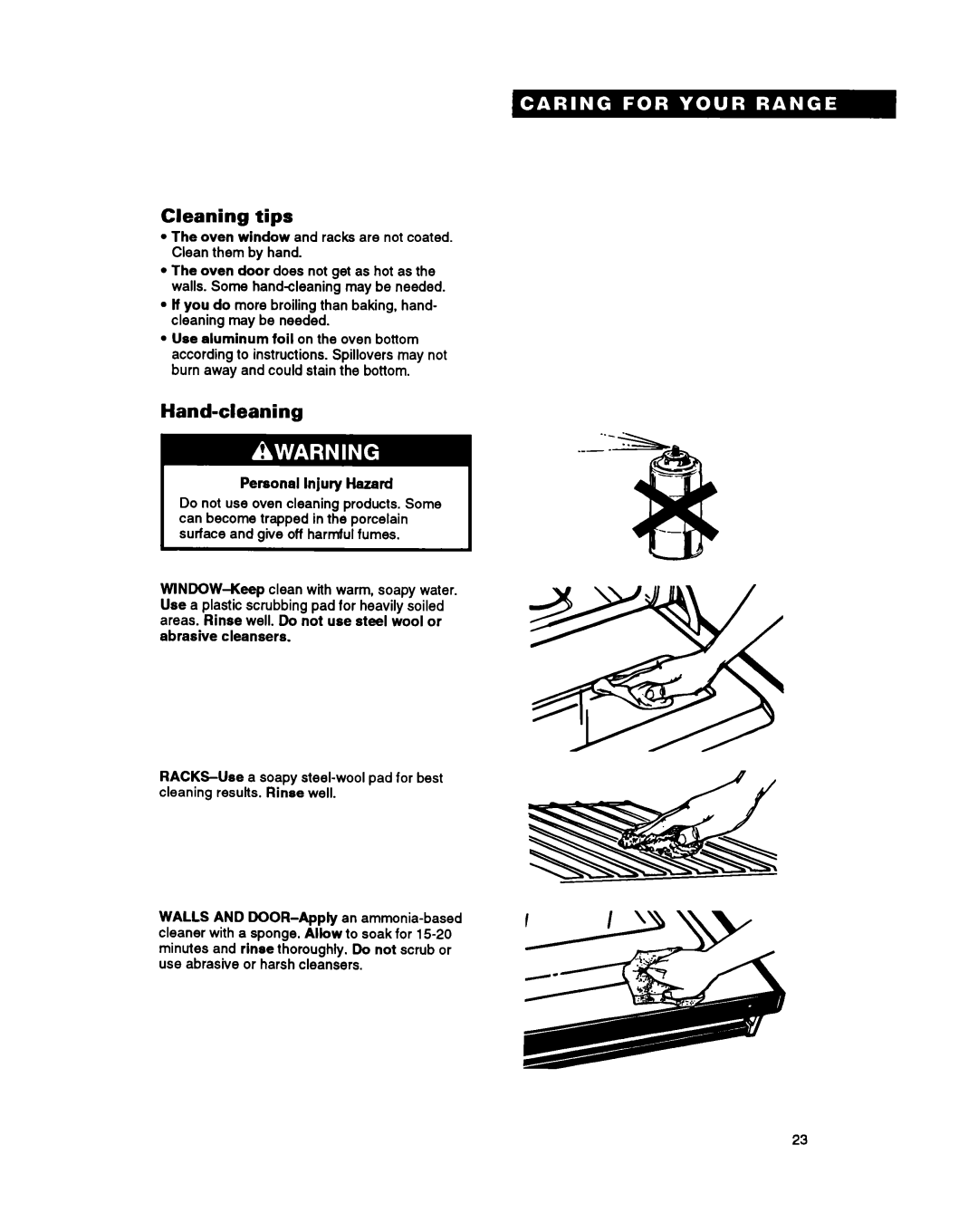 Whirlpool RS6305XY, RS630PXY warranty Cleaning tips, Hand-cleaning 