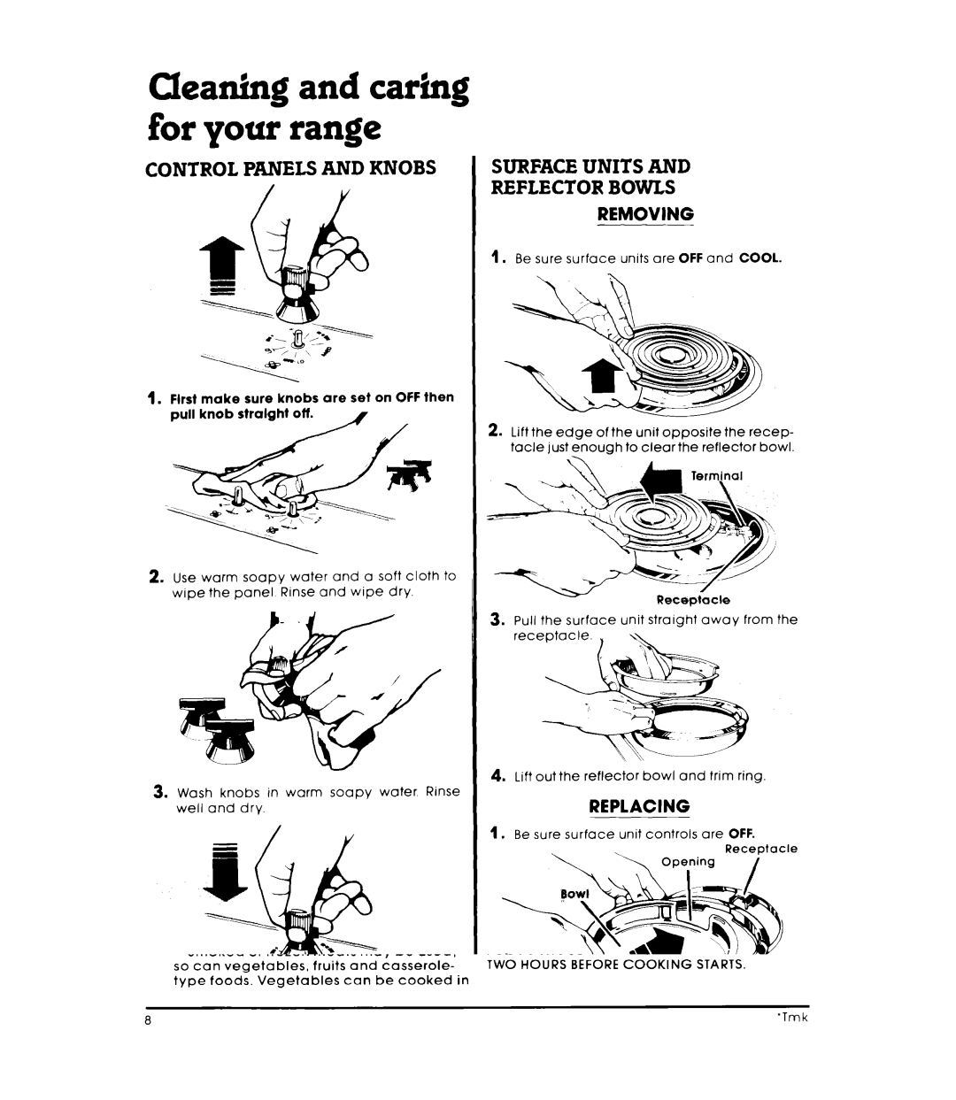 Whirlpool RS6406XK warranty Cleaning and caring for your range, Removing 