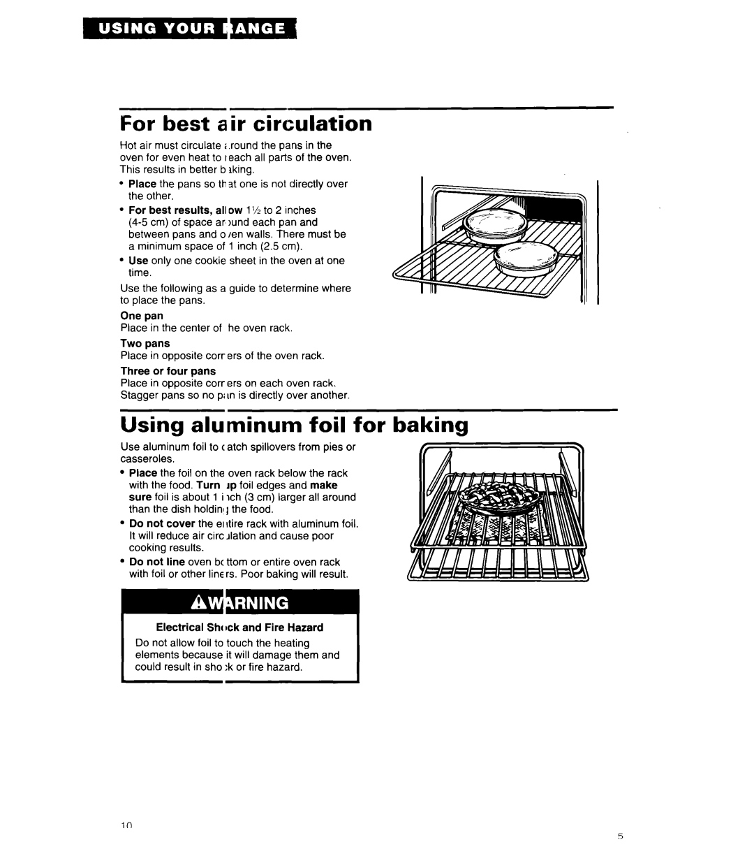 Whirlpool RS6606XY warranty For best air circulation, Using aluminum foil for baking 