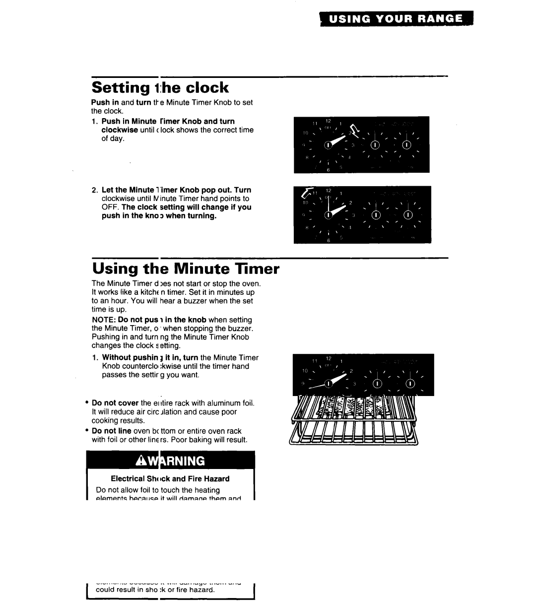 Whirlpool RS6606XY warranty Setting the clock, Using the Minute Timer 