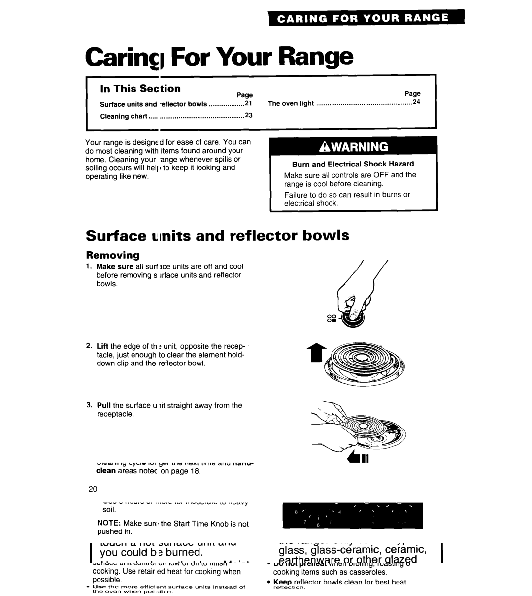 Whirlpool RS6606XY warranty Caring For Your Range, Surface units and reflector bowls, Removing 