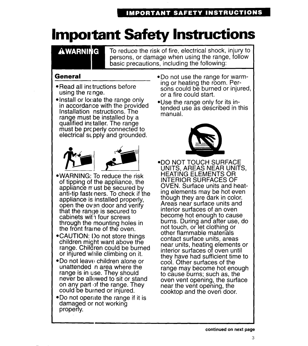 Whirlpool RS6606XY warranty Important Safety Instructions 