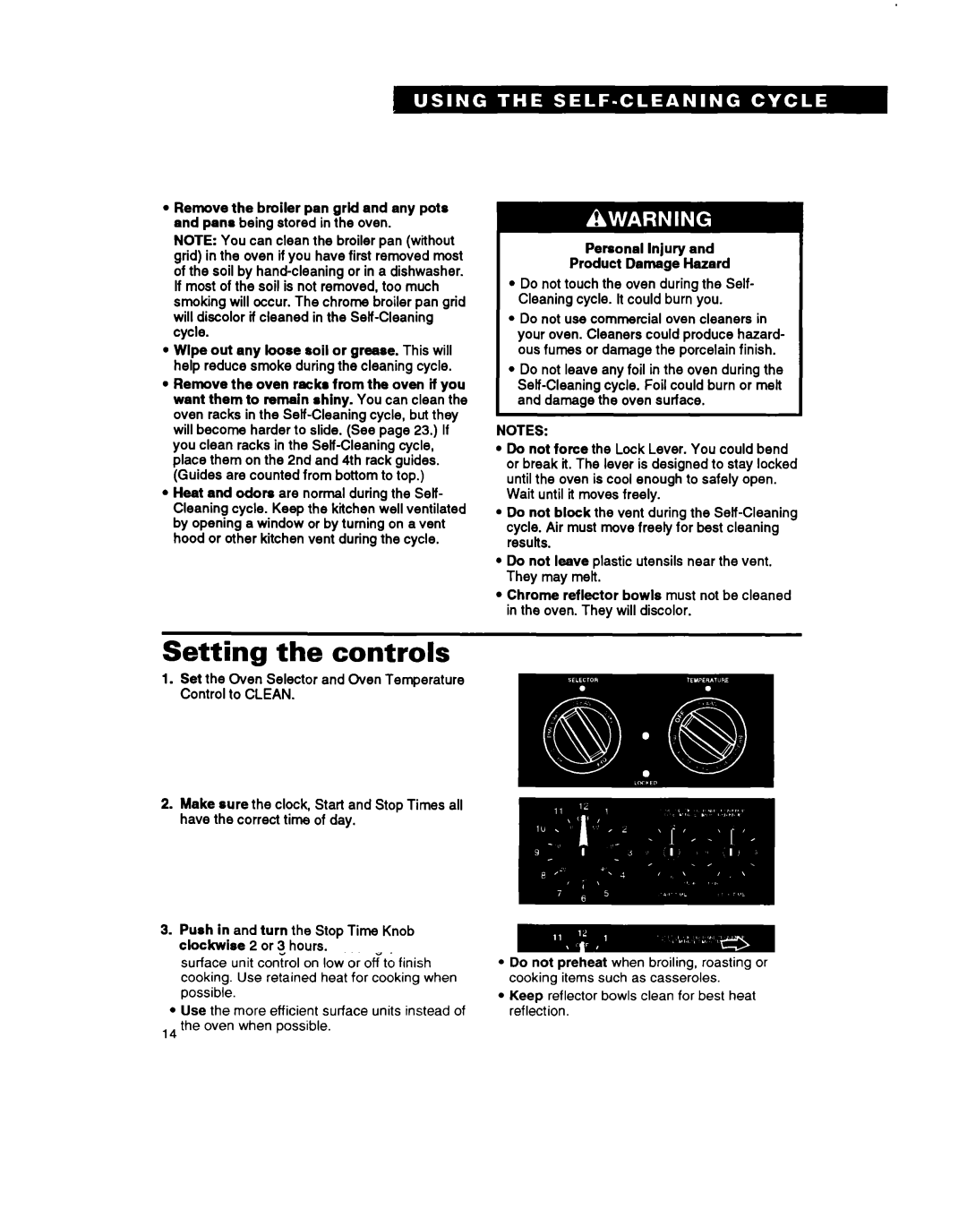 Whirlpool RS660BXB important safety instructions Setting the controls 