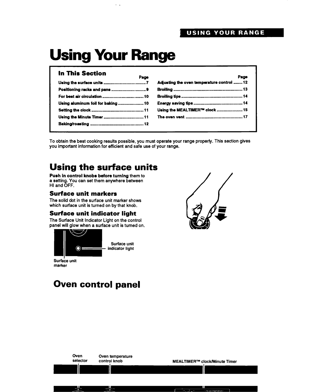 Whirlpool RS660BXB Using Your, Using the surface units, This Section Paw, Surface unit markers 