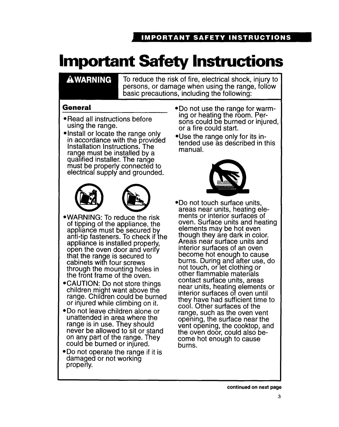 Whirlpool RS660BXB important safety instructions Important Safety Instructions 