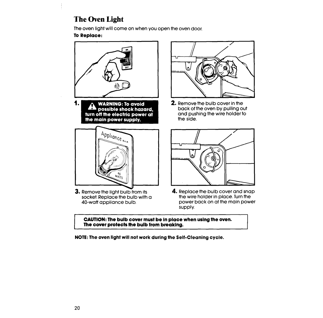 Whirlpool RS660BXV manual Oven Light, To Replace 